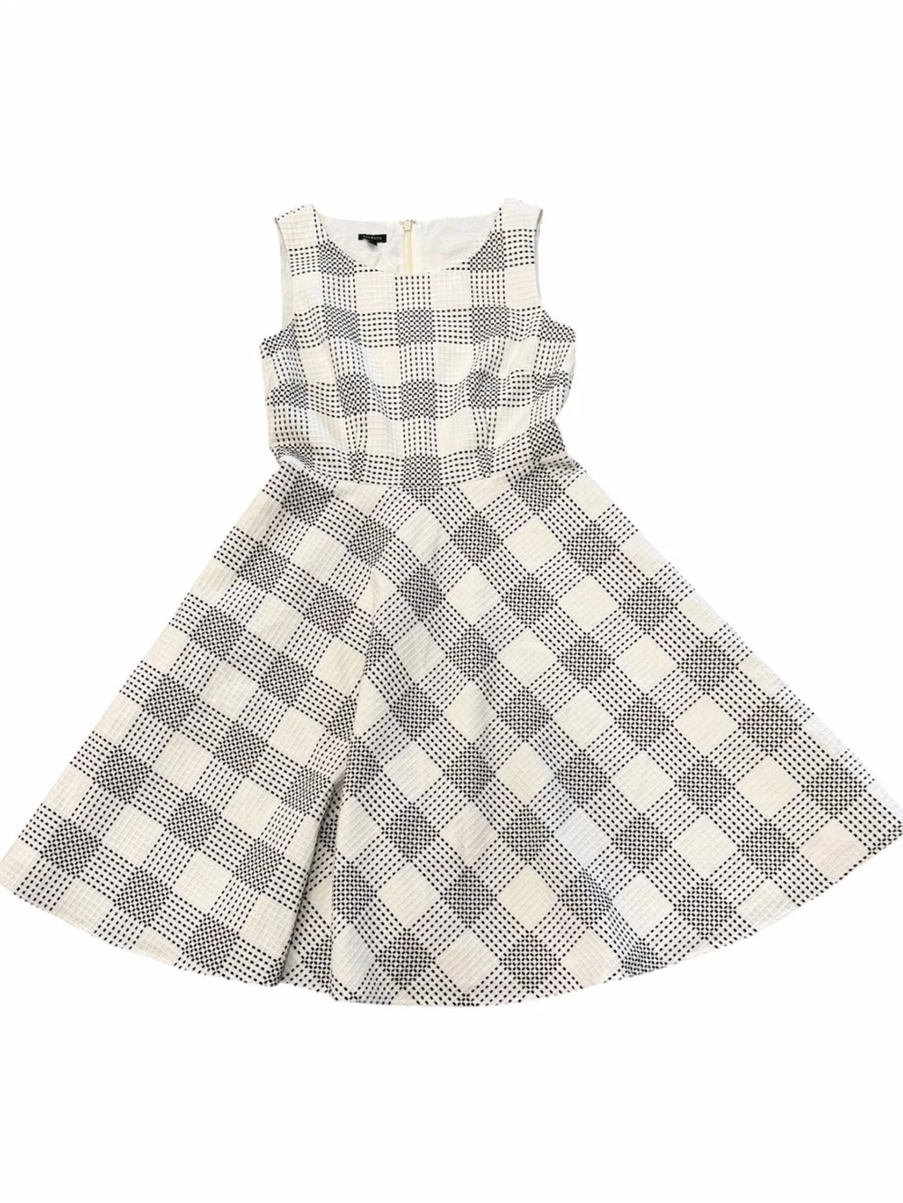 Talbots Sleeveless Gray & White Gingham Fit-and-Flare Dress 4